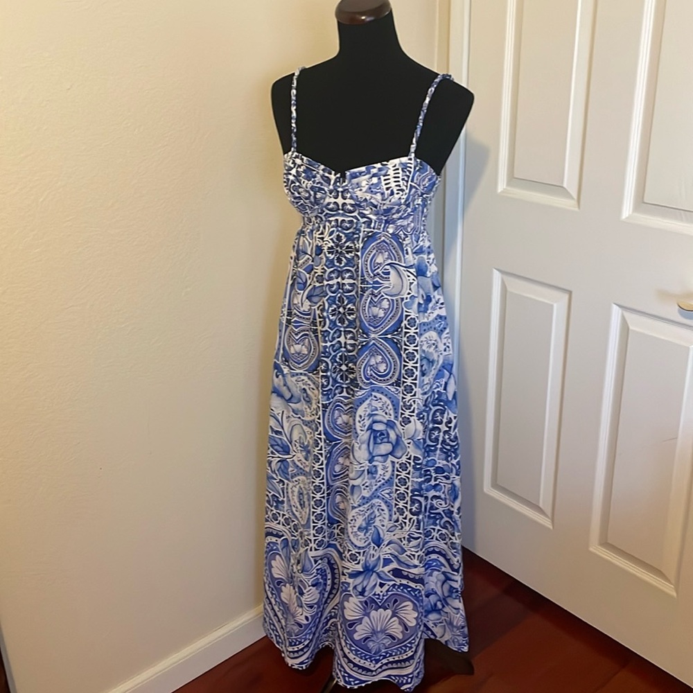 New Caroline Constas New York Grecian Paisley Floral Print Cotton Maxi Dress - Picture 15 of 16